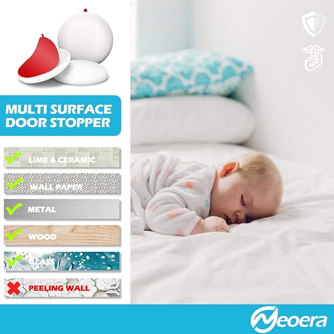 Neoera Door Stopper Wall Protector (8Pack) 1.57" Rubber Door Handle Bumper, Wall Protectors with Premium Self Adhesive Sticker for Protecting Wall (White)