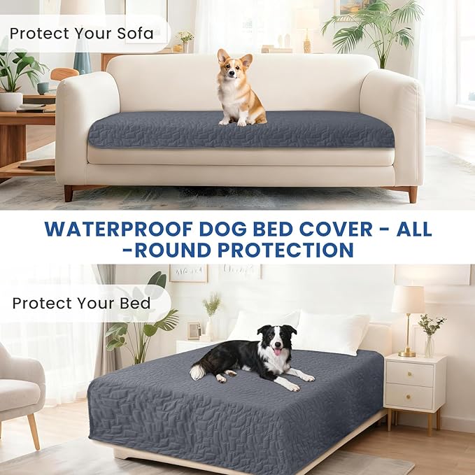 Waterproof Dog Bed Cover Pet Blanket, Soft Couch Cover for Dogs Washable, Non-Slip Dog Blanket Protect Furniture Couch Sofa Car for Puppy Large Dogs Cat (82x120 Inch, Dark Grey)