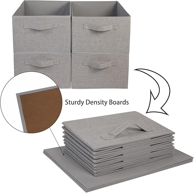 BOMKEE Collapsible Sorage Bins, Storage Cubes Baskets Collapsible Fabric Storage Boxes with Handles for Home and Office (Set of 4, Grey, 15.4 x 11.4 x 7.91inch)