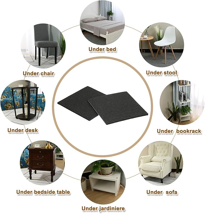 uxcell Felt Furniture Pads, 24Pcs 5.12" x 5.12" Adhesive Backed Felt Non-Slip Anti-Scratch Chair Leg Protectors for Protecting Hardwood Floor, Black