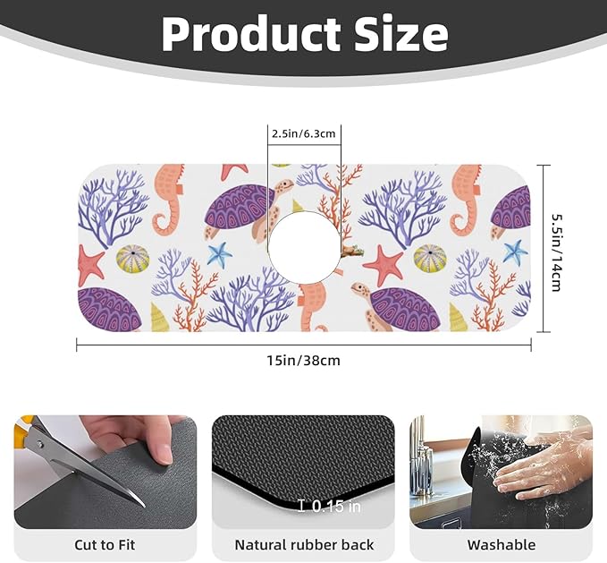 Faucet Draining Mat For Kitchen Sink, Purple Beach Sea Turtle Diatom Mud Absorbent Drain Pad For Bathroom Kitchen Sink Splash Guard Drying Mat