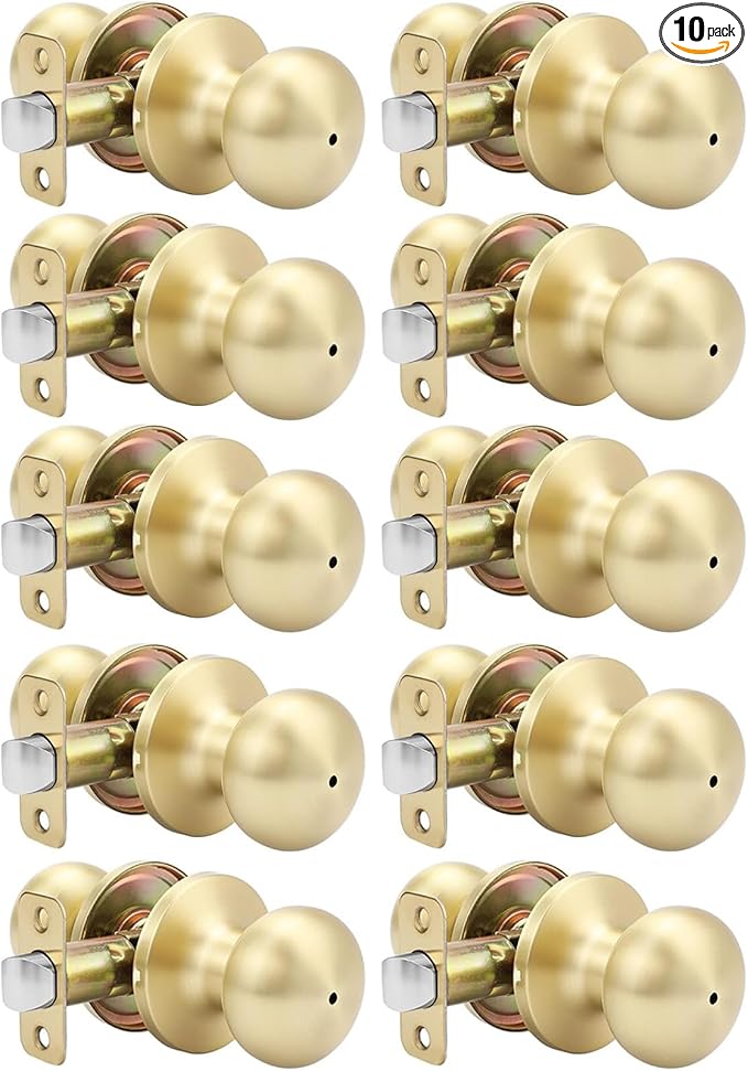Goldenwarm Gold Interior Door Knobs, Bedroom Door Knob, Door Knobs Interior Bulk, Brushed Gold Privacy Door Knob for Bedroom or Bathroom(10 Pack)