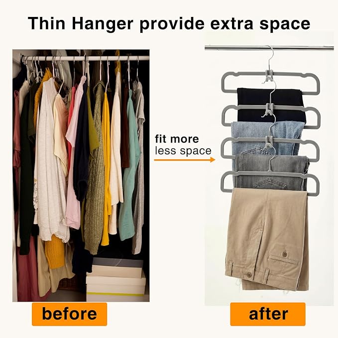60 Pack Grey Velvet Pants Hangers with 60 Hooks Non Slip, Felt Trouser Hanger for Closet, Thin Space Saving Clothes Hanger, Strong, Durable, 360 Degree Rotatable Hook for Tank Top, Shorts
