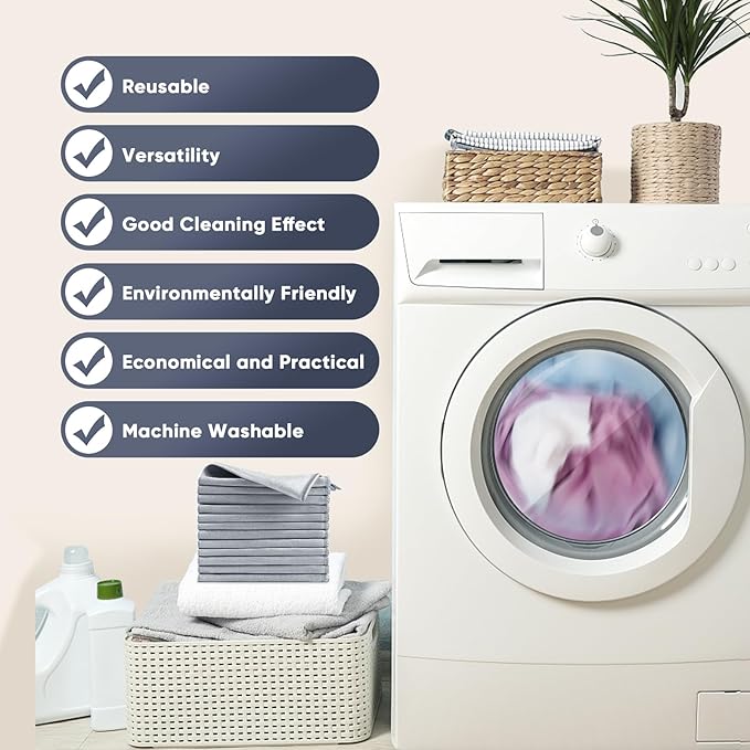 HOMEXCEL Microfiber Glass Cleaning Cloth 12 PK, Lint Free Streak Free, Reusable Magic Cleaning Cloth for Cleaning Windows, Glasses, Mirrors, Screens, Stainless Steel, and More Grey-12”×12”