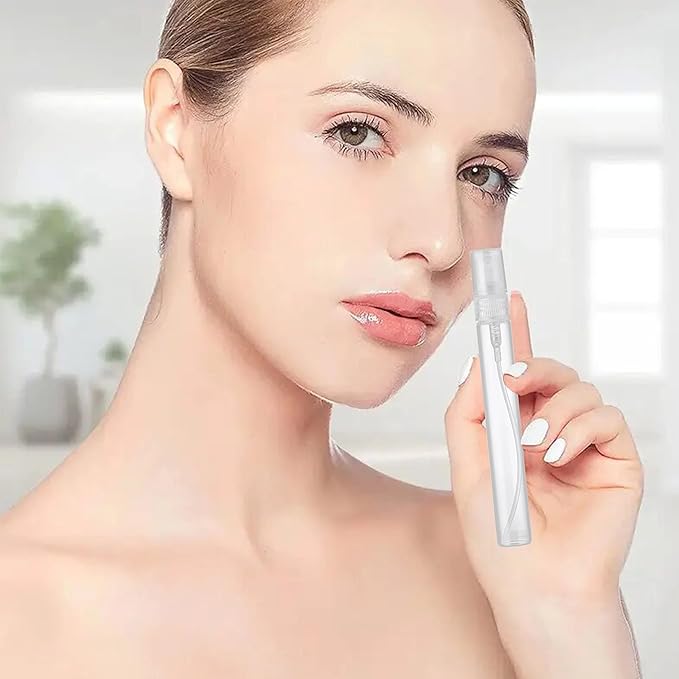 Mini Spray Bottle, 5 Pcs 10ml Perfume Bottle Empty with 3 Pcs Transfer Pipettes, Fine Mist Refillable Perfume Atomizer, Small Empty Sample Containers, Plastic Portable Travel Bottle - Clear