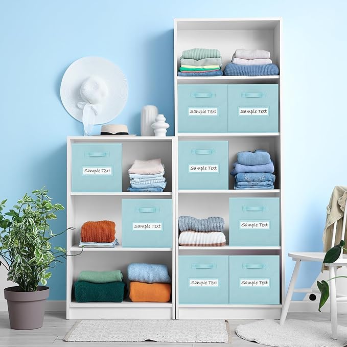 artsdi 11x11 storage cube bins (Set of 10) Foldable Fabric storage cubes with 10 Labels Window Cards & a Pen,11 inch cube storage bin,Closet Organizers for Shelves,Cubby Organizer Boxes,Blue