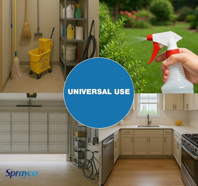 SprayCo 32oz Spray Bottle, 3 Pack – Adjustable Nozzle, Built-In Dilution Scale, Heavy Duty Plastic, Cleaning, Gardening, Auto Detailing, Made in USA