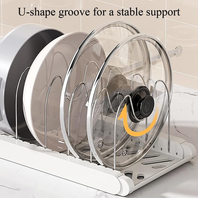 Pot Rack : Pots and Pans Organizer Under Cabinet 7 Adjustable Compartment Expandable Pot Lid Holder for Kitchen Cookware, Bakeware, Lid, Dishes, Cutting Boards,Apricot