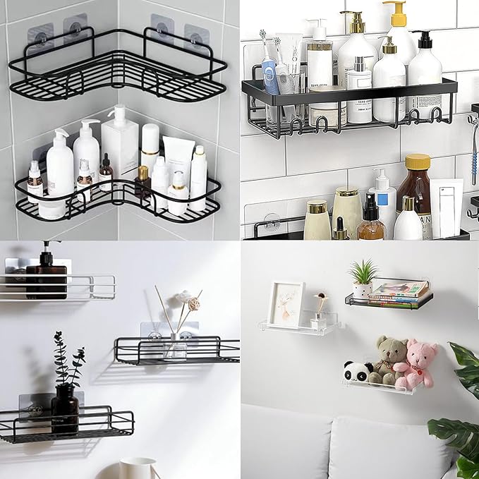 SHEHARUHI 20 PCS Shower Caddy Adhesive Replacement Adhesive Hooks Replacement Shelf Shower Caddy for Corner Shelf Basket, Bathroom Storage Shelves and Kitchen Racks