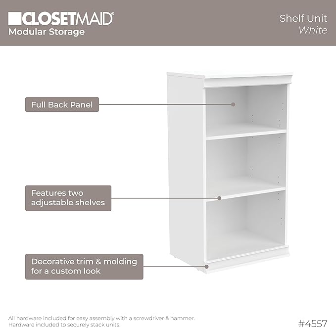 ClosetMaid Modular Storage Shelf Unit with 3 Shelves, White