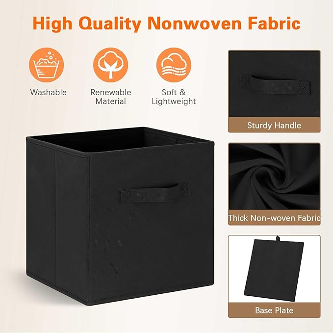 GhvyenntteS Storage Cubes, 11 Inch Cube Storage Bins with Dual Handles, Collapsible Fabric Storage Bins for Shelves, Storage Baskets for Organizing Clothes, Bedding, Toys, Books (6 Pack, Black)