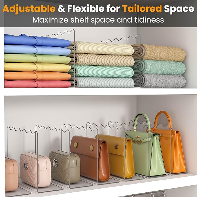OKPOW Shelf Dividers for Closet Organization: 10" Tall X 12" Deep, Acrylic Clear Separators for Clothes, Vertical Shelf Dividers, Storage for Sweater Purse Handbag Shirts, 8 Pack