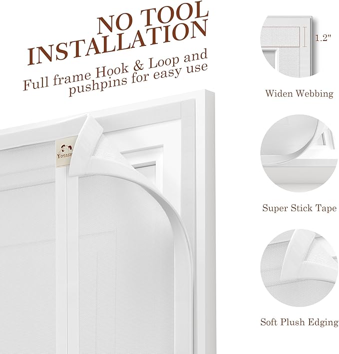 Yotache White Reversible Left Right Side Opening Tall Magnetic Screen Door Fits Door Size 36 x 98, Strengthened Polyester Mesh, Actual Screen Size 38" x 99"