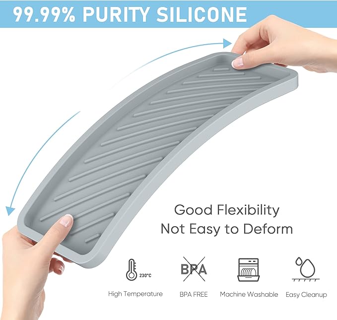EG-SIPRO Silicone Sponge Holder, Extra Large 12" Kitchen Sink Organizer Tray, Sponge Caddy, Dish Soap Holder, Scrubber, Soap Dispenser, Scouring Pad