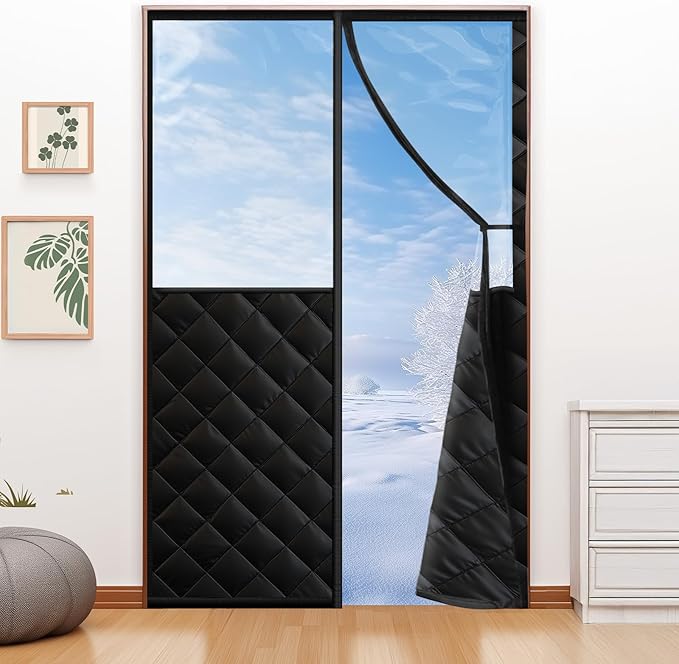 Magnetic Thermal Insulated Door Curtain for 48"x 80" Doors, Visible Door Cover for Heat Insulation, Magnetic Closure Thick Blanket for Doorway to Keep Warm in Winter Cool in Summer