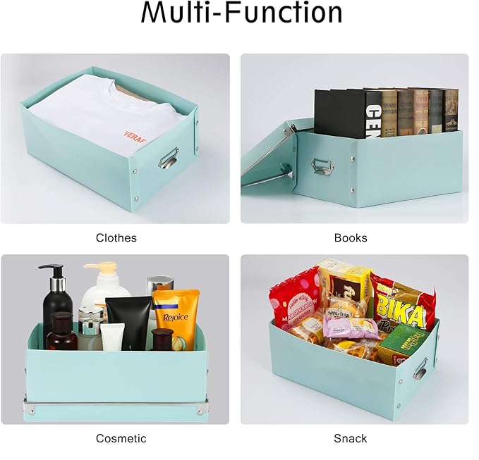 SEEKIND Foldable Storage Box with Lids and Handles Decorative, 3 in 1 Set, Multiple Size Plastic Box for Clothes, Cosmetic, Books …