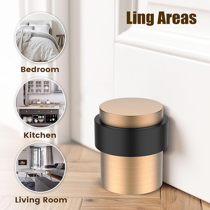 2 Pack Brushed Rose Gold Door Stoppers for Floor Mounting， Door Stopper Heavy Duty，304 Stainless Steel Cylindrical Made with Rubber Bumper，Floor Mount Door Holder Keep Door Open