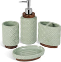 Bathroom Accessories Set 4 Pieces Toothbrush Holder Soap Dispenser Ceramic Bathroom Accessory Set Contain Toothbrush Cup Soap Dish Tumbler