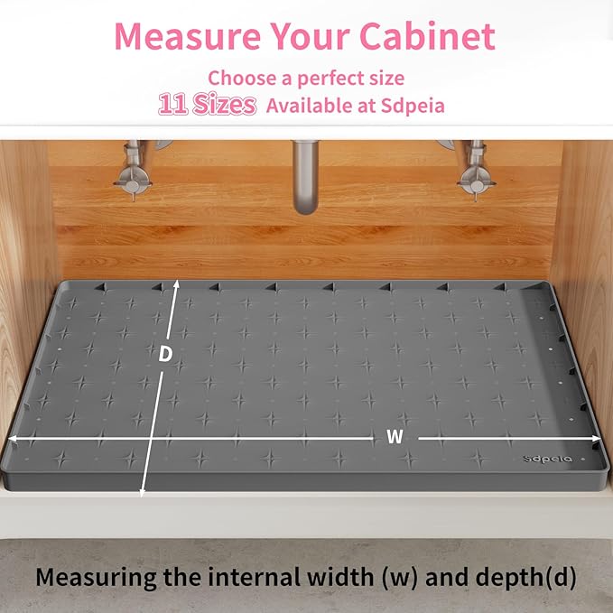 Sdpeia Under Sink Mat 19"×19" Waterproof Silicone Cabinet Liner & Sink Protector for Kitchen & Bathroom, Multi-Purpose Organizers Tray for Pets, Laundry, Cat Litter Mat,Gray
