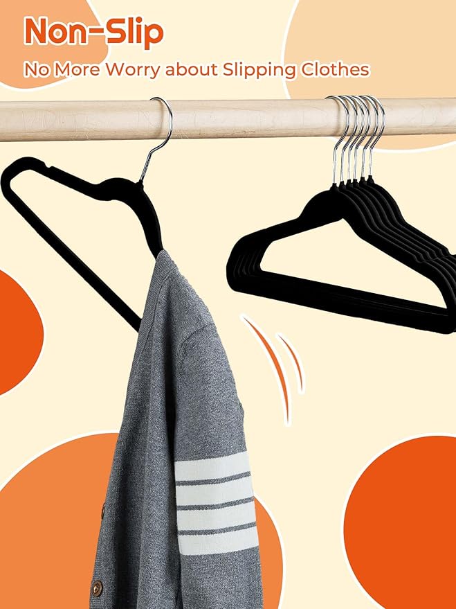 HOUSE DAY 14 Inch Kids Velvet Hangers 100 Pack, Durable Big Kid Hangers for Youth, Teen, Non Slip Kids Felt Hanger, Cute Childrens Hanger for Closet, Black