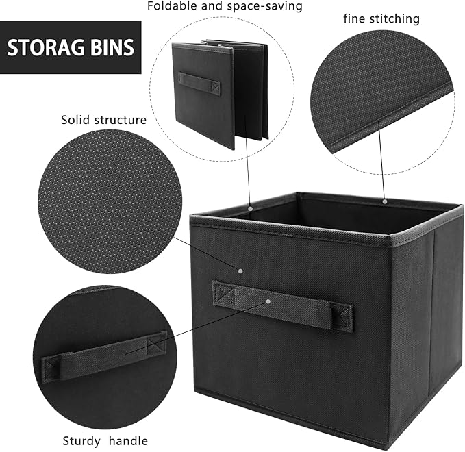 Storage Cubes Collapsible fabric Storage bins,cube storage organizer 10.5 * 10.5 * 11 inch,For home and office Collapsible Closet Shelf Organizers, Drawer Organizers(Black)