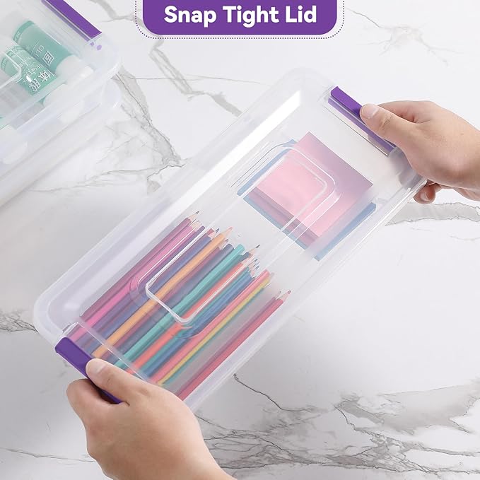 novelinks Clear Stackable Storage Bins with lid Storage Boxes Durable Plastic Organizer Containers for Home Office, Kitchen, Craft Supplies (4 Quart 8 Pack Purple)