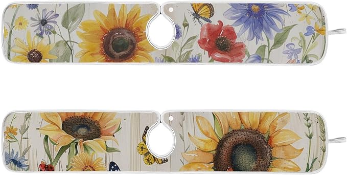 Sink Faucet Absorbing Mat Kitchen Sink Splash Guard Splash Faucet Drip Catcher for Bar RV Bathroom 2PCS 30x5.5in Watercolor Cornflower Sunflower