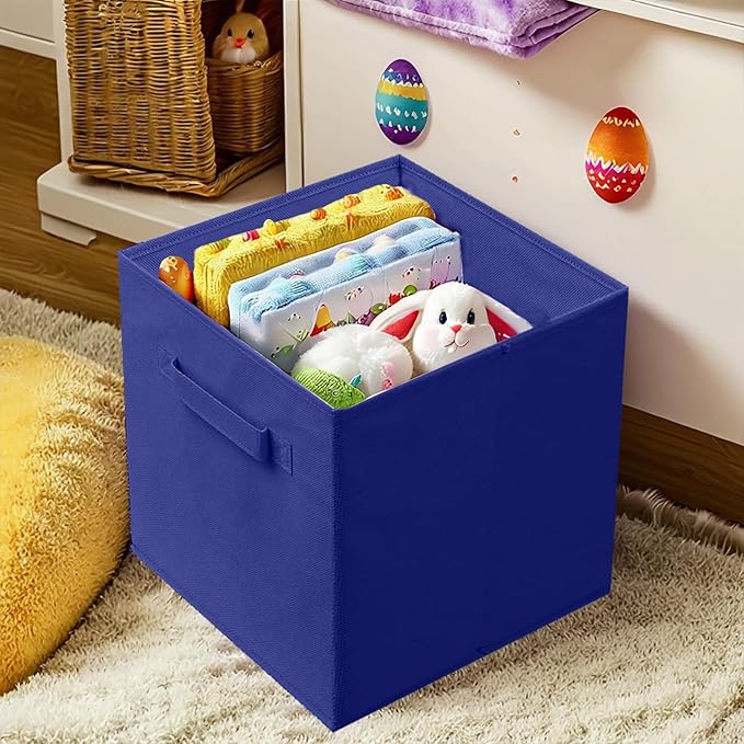 PowerKing Collapsible Storage Cubes with Handles, Fabric Foldable Bins for Closet Shelves, Durable Organization Storage Bins, 10.5'' x 11'' x 10.5'', 6 Pack, Dark Blue