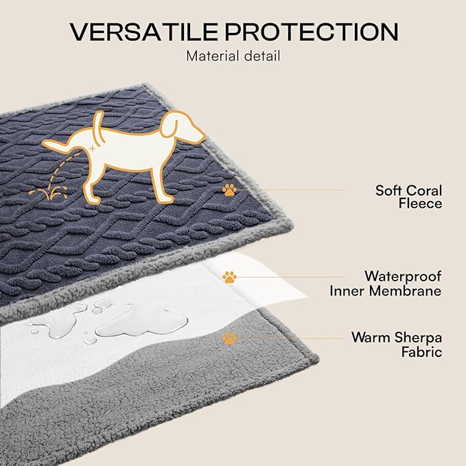 Luciphia Waterproof Pet Blanket, Liquid Pee Proof Dog Blankets for Sofa Bed Couch, Reversible Sherpa Fleece Furniture Protector Cover for Small Medium Large Dogs Cats,Dark Grey Medium（57" x 40"）