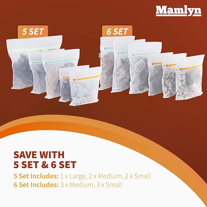 Mesh Laundry Bag for Delicates, Wash Bag for Underwear and Lingerie, Makeup Organizer Bag (3 Medium, 3 Small)