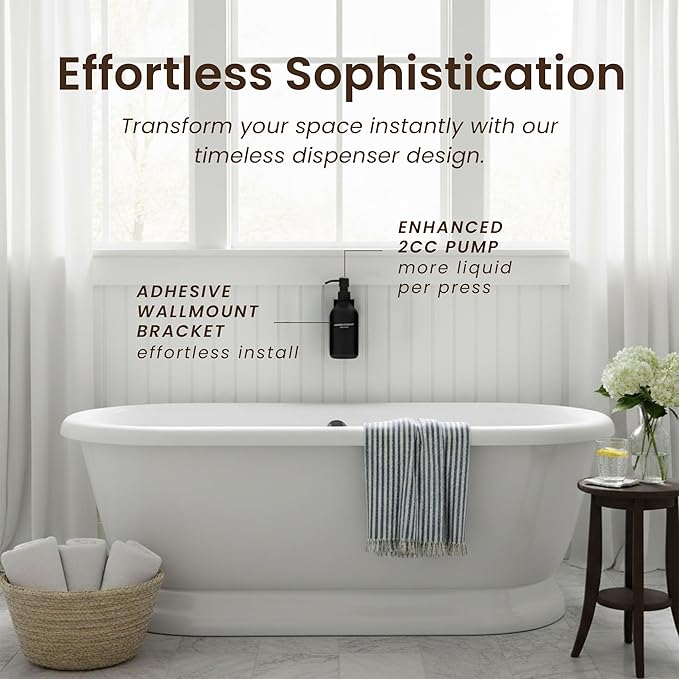 MaisoNovo Black Hand Soap Dispenser Wall Mount Set of 1-16.9 0z Wall Mounted Hand Soap Dispenser Black Plastic Bottle with Black Plastic Pump - Drill Free Secure Mounting