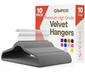Gray Velvet Hangers 10 Pack – 360° Swivel Hook, Non-Slip and Space Saving Hangers, Heavy-Duty 11 lbs Weight Capacity - Smooth Velvet Finish for Crease-Free Clothes and Effortless Closet Organization