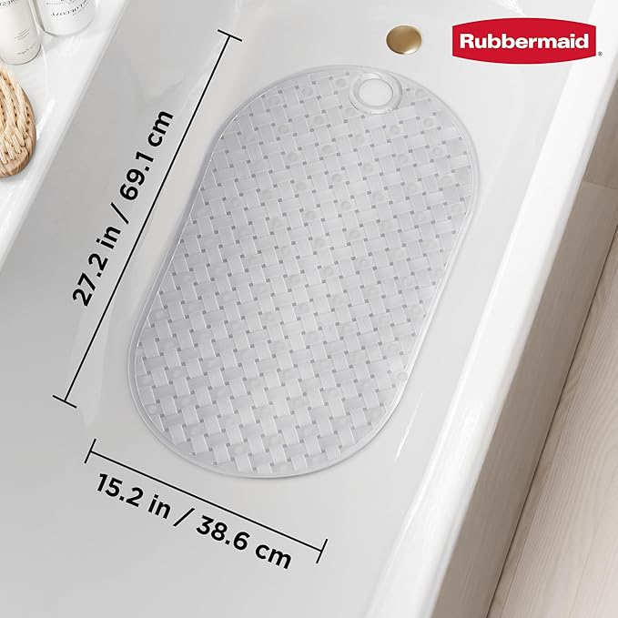 Rubbermaid INSTAMAT Tub Mat, Non-Slip Bath Mat Hangs Over Showerhead for Fast Drying, 27.2 x 15.2 Inch, BPA-Free, Easy Care Shower Mat for Inside Bathtub or Shower, Clear