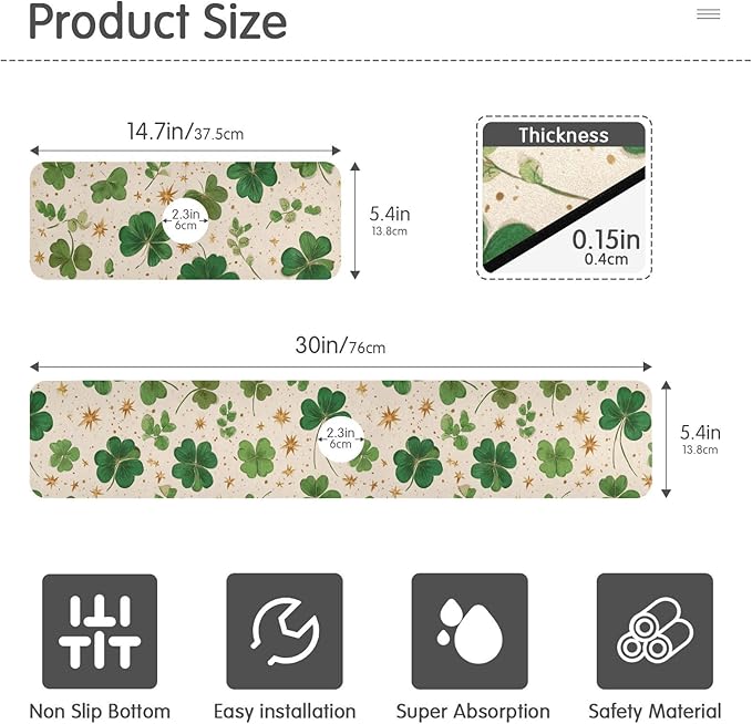 Kitchen Sink Splash Guard 2 PCS 30 Inch Sink Faucet Mat Splash Guard for Bathroom Countertop Water Absorbent Foldable Cuttable Soft Washable Green Clovers and Gold Stars