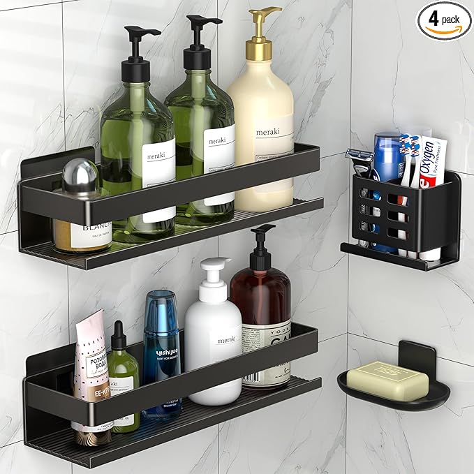 YESENT Shower Caddy,Shower Shelf 4 Pack - Bathroom Shower Shelf Rust-Proof Aluminum Adhesive Installation No Drilling Required, Suitable for Bathroom Storage and Home Decoration