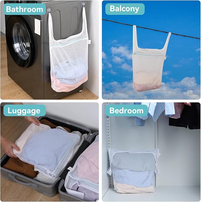 OTraki 2pc Honeycomb Mesh Laundry Bags for Delicates Garment Bag for Washing Machine With Handle 13x16 & 16x18 Inches Washing Bags for Socks Baby Clothes Don't Drying, Melting 140-176℉ White