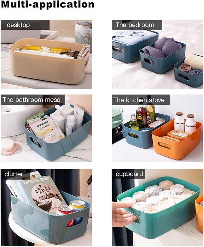 OWill 7 Pcs 2.1 L Plastic Storage B-ins and Baskets for Efficient Home Classroom Organization Small Containers in Multicolour for Kitchen, Cupboard box, and Bathroom Organizer on Shelves and Tubs