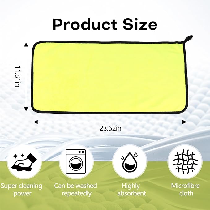 Hovom 3PCS Car Microfiber Towels, 23.62"×11.81" Lint-Free Microfiber Towels for Cars Wash Drying, Super Absorbent Cleaning Cloths, Reusable Washing & Detailing Towel, Car Cleaning Supplies (Yellow)