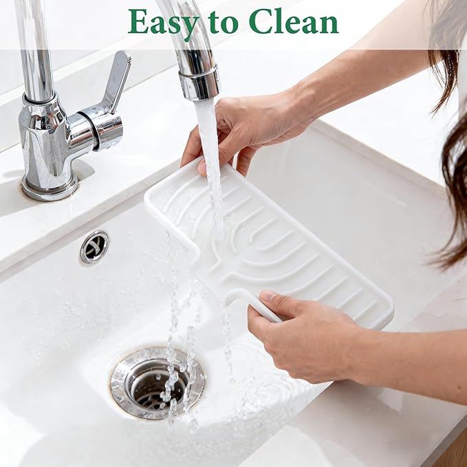 GUUKIN Sponge Holder for Kitchen Sink , 9.8"×4.9" Silicone Dish Drying Mat, Scrub Daddy Holder, Kitchen Sink Accessories, Suitable for Kitchens & Bathrooms (White)