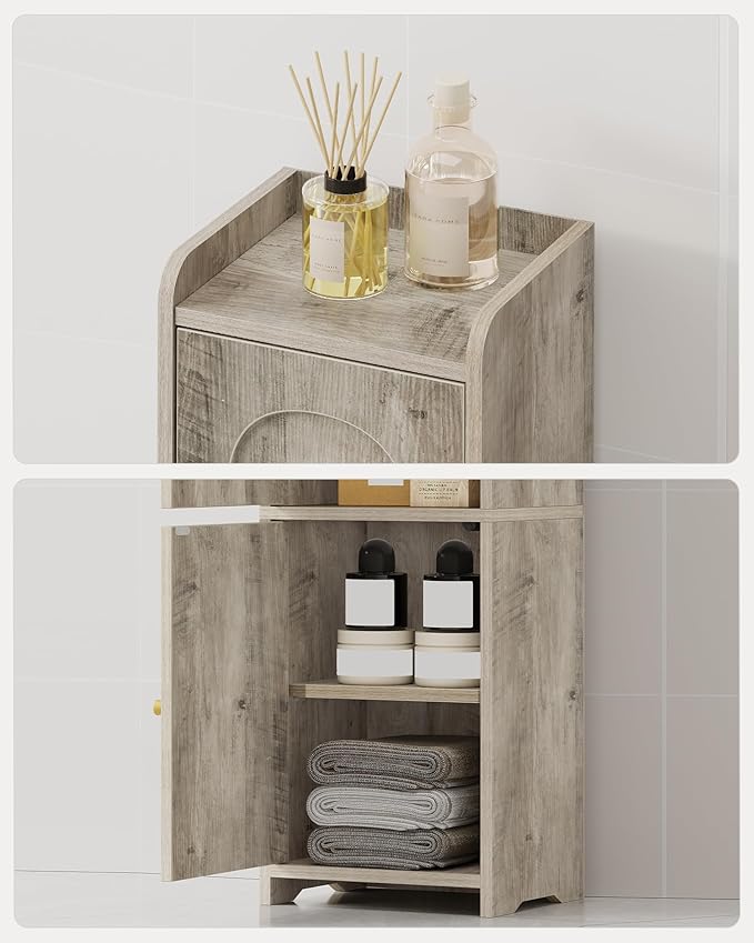 Bathroom Storage Cabinet, Small Corner Floor Cabinet with 2 Doors and Adjustable Shelf, Narrow Toilet Paper Cabinets, Bathroom Organizer for Small Spaces, 7.9" D x 9.8" W x 29.5" H Greige