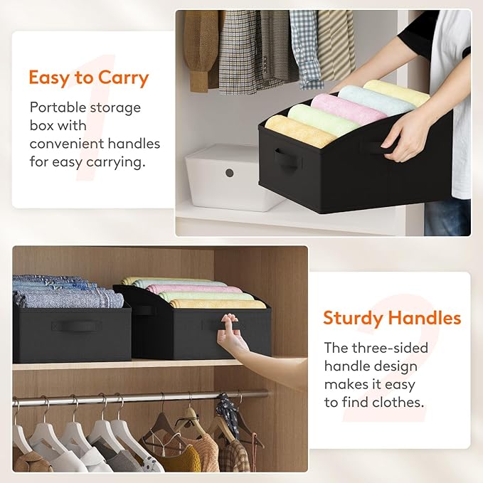 Lifewit Trapezoid Closet Storage Bins for Shelf, 6 Packs Non-woven Closet Organizer Baskets with Handles, Foldable Clothes Containers Boxes for Clothing, Book, Purse, 16L, Medium, Black