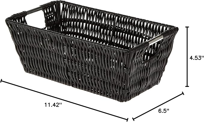Whitmor 6500-2712-BLK Rattique Small Shelf Black Tote Basket