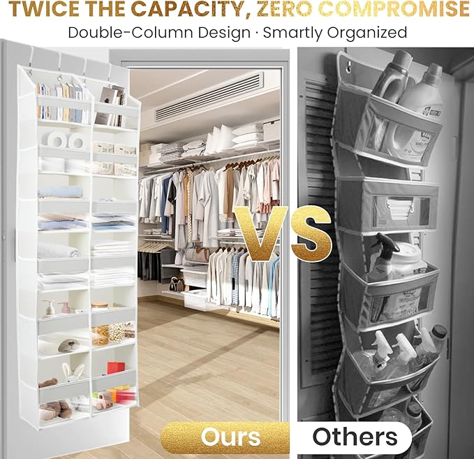 HOMELUX THEORY UPGRADED 6 Tiers Over The Door Organizer Hanging - 100D EXTRA THICK & 50lbs HUGE CAPACITY, 12 Side Mesh Pockets Over The Door Shoe Organizer, Hanging Closet Organizer (Light Gray, XL)