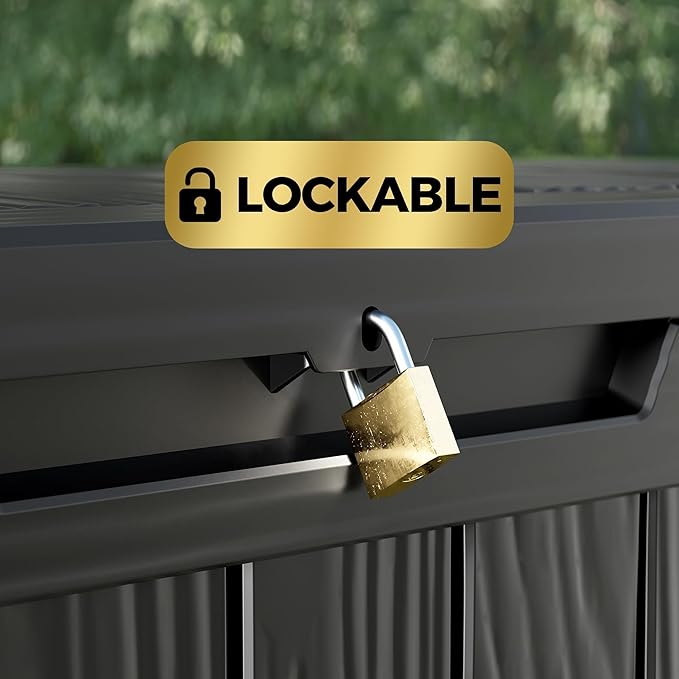 80 Gallon Lockable Resin Outdoor Storage Box, Waterproof & Weather Resistant Deck Box for Patio Cushion, Garden Tools & Pool Accessories, Black