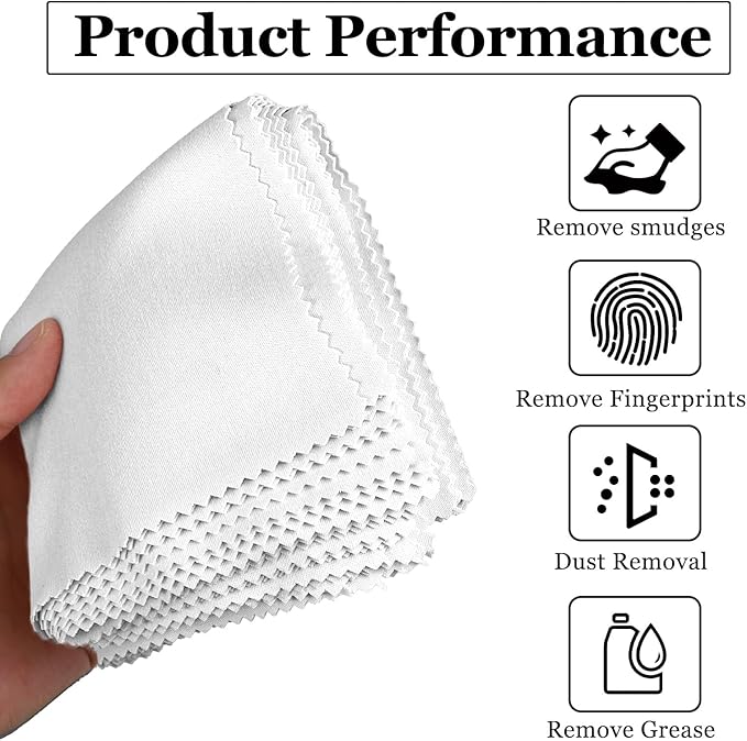 10PCS Suede Microfiber Cloths, 8"×8" Suede Cloth Cleaning Rags, Double-Sided Cleaning Cloths for Car LCD Display, Screens, Glasses, Lenses, Mirrors, Windows, Delicate Surfaces (White)