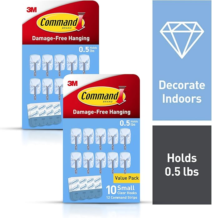 Command Small Clear Wire Toggle Hooks, 20 Count with 24 Strips, Damage-Free Adhesive for Wall Hanging and Storage, Holds up to 0.5 lb