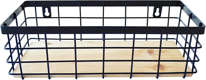 Small Metal Wire Basket Detachable Wood Base Storage Organizer Bathroom Counter Storage Organizer for Makeup, Perfume & Skincare，1 Pack in Black Color