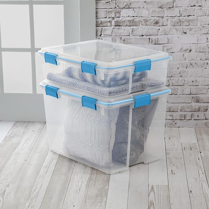 Sterilite 16-Pack Gasket Box, Weather-Resistant Storage Bins with Latching Lids, 80 Quart - Heavy-Duty Organizing Containers for Closet, Bathroom, and Office