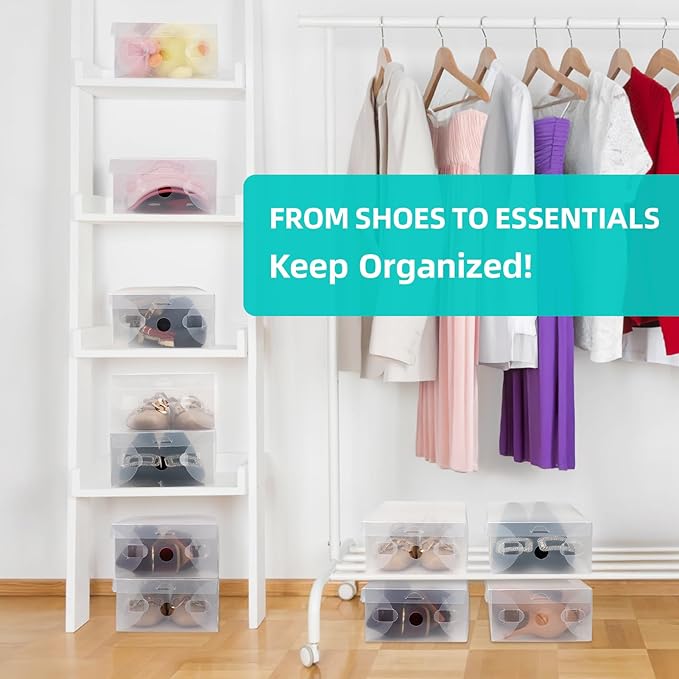 kilofly 10 Kids Women Smart Storage Containers Foldable Clear Shoe Box Set