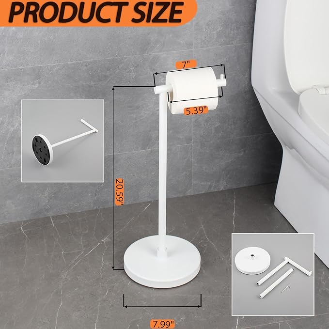 GERZWY Bathroom Free Standing Toilet Paper Holder SUS 304 Stainless Steel Stand Modern Paper Towel Holder, White